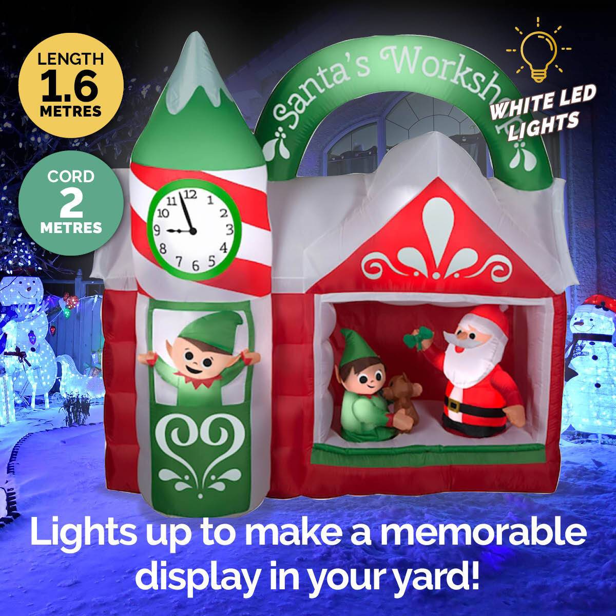 Christmas By Sas 1.5m x 1.6m Santa's Workshop Self Inflating LED Lights - Little Kids Business