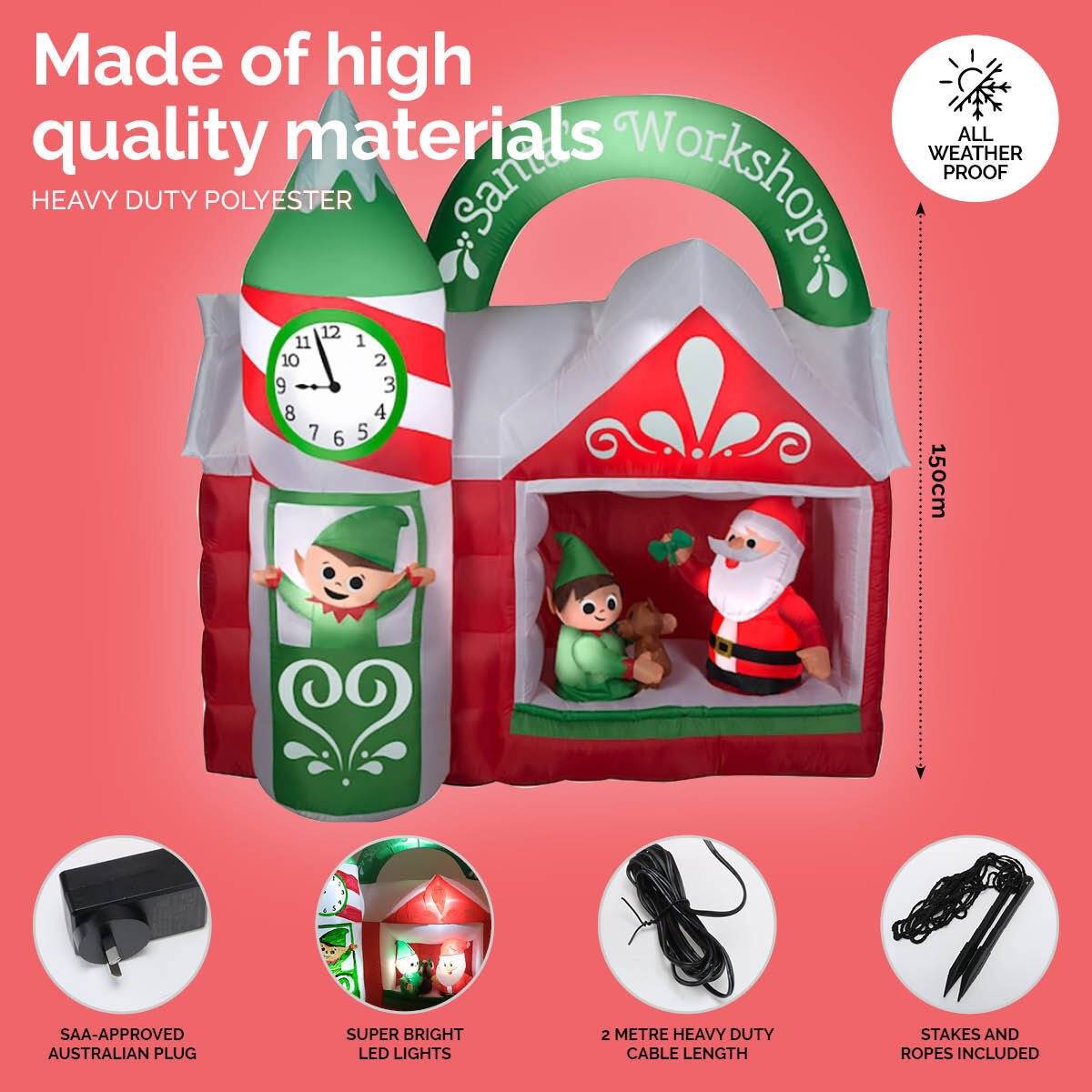 Christmas By Sas 1.5m x 1.6m Santa's Workshop Self Inflating LED Lights - Little Kids Business