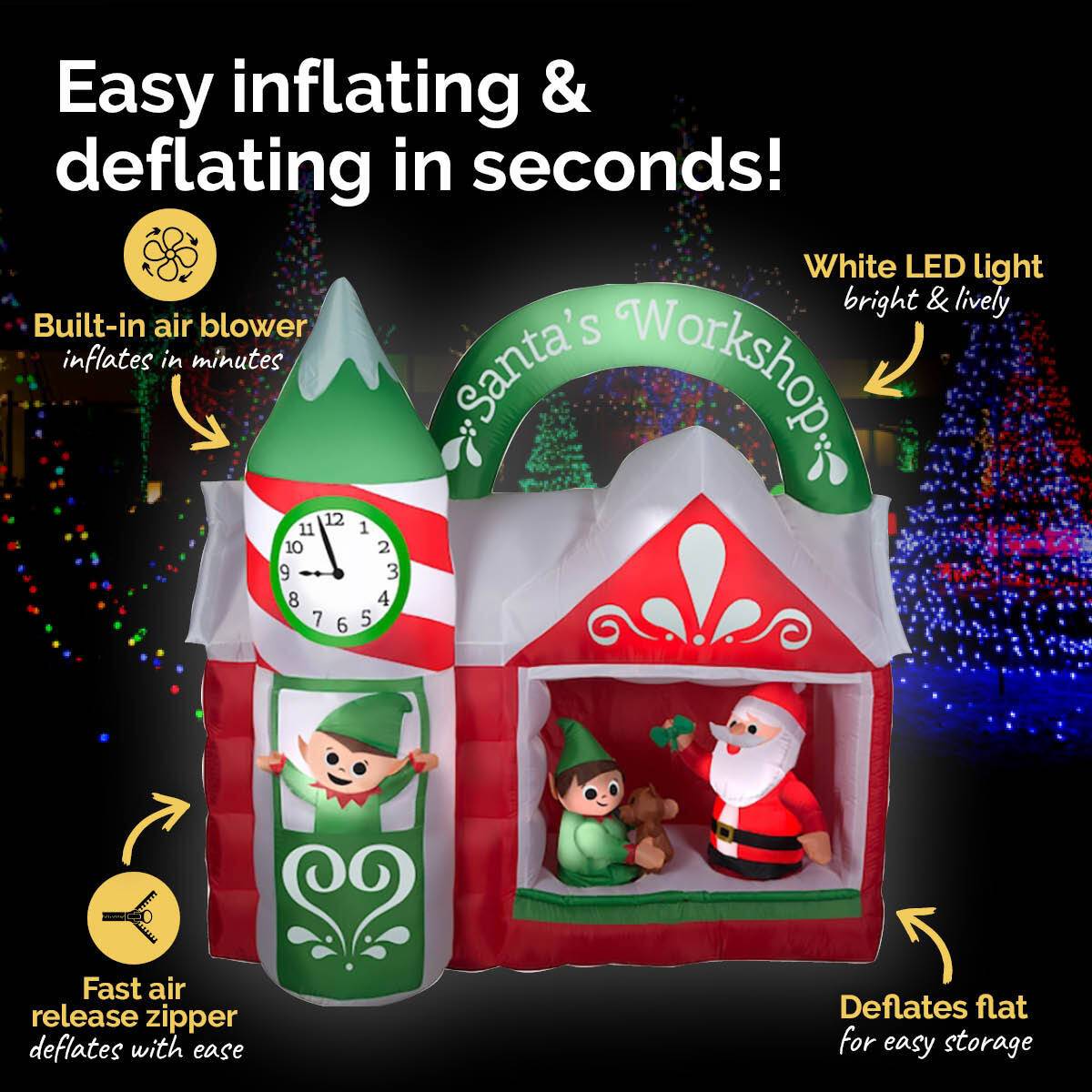 Christmas By Sas 1.5m x 1.6m Santa's Workshop Self Inflating LED Lights - Little Kids Business