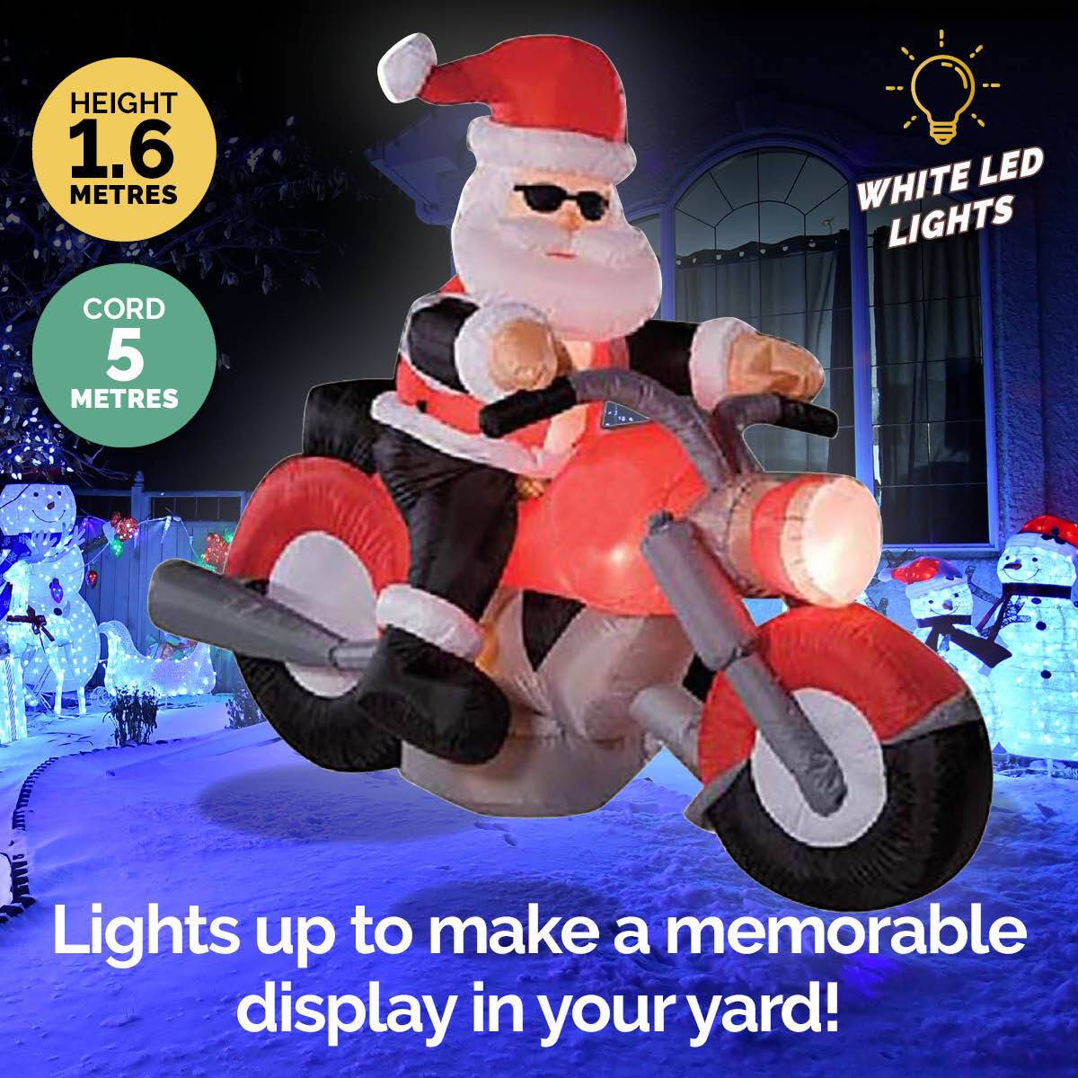 Christmas By Sas 1.6m Santa & Motorbike Built-In Blower Bright LED Lighting - Little Kids Business