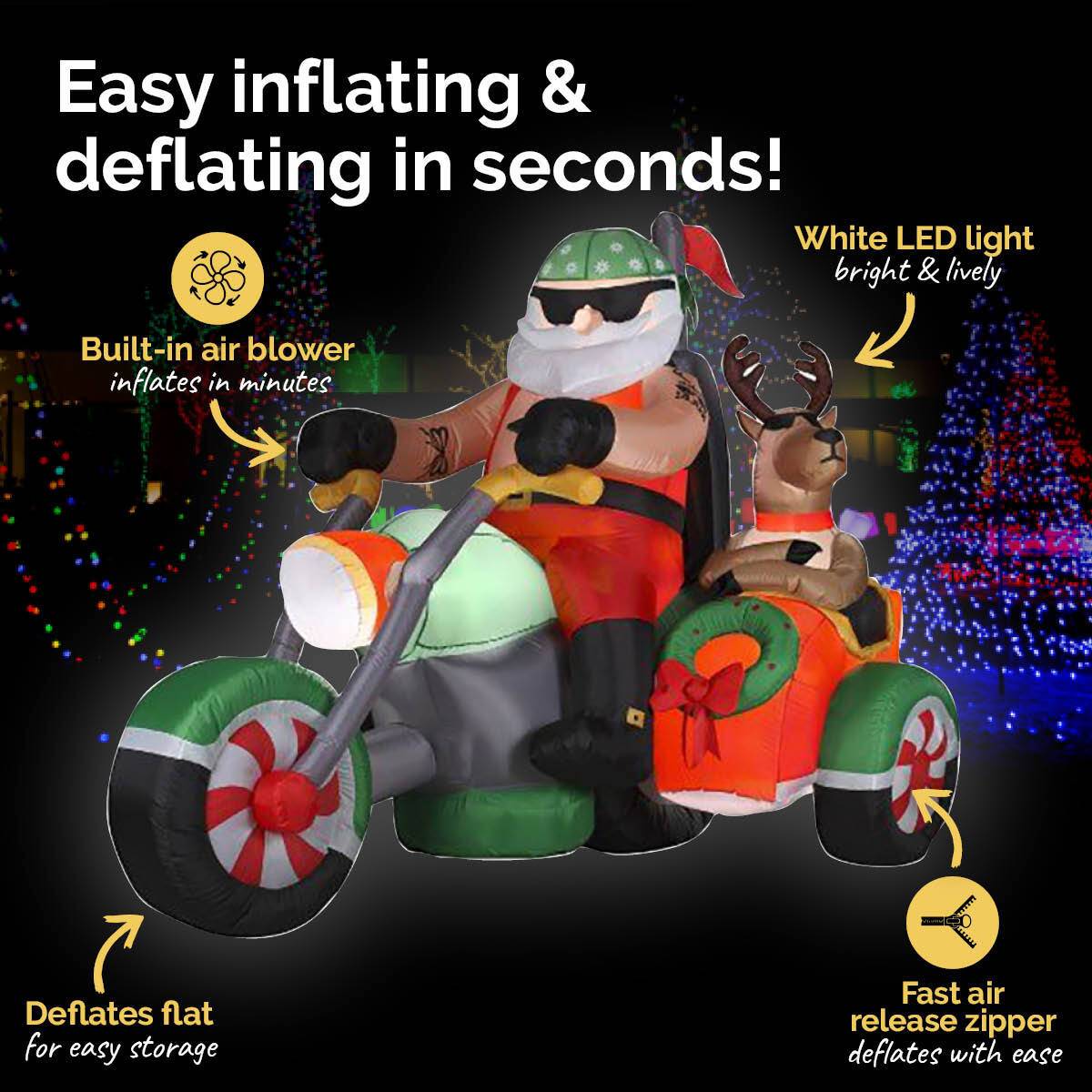 Christmas By Sas 1.8m Santa Reindeer & Trike Built-In Blower LED Lighting - Little Kids Business