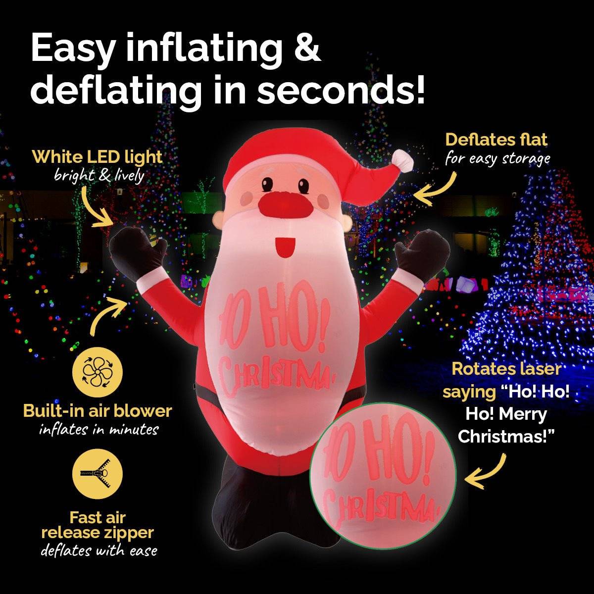 Christmas By Sas 1.8m Self Inflatable LED Jolly Santa Rotating Lights - Little Kids Business