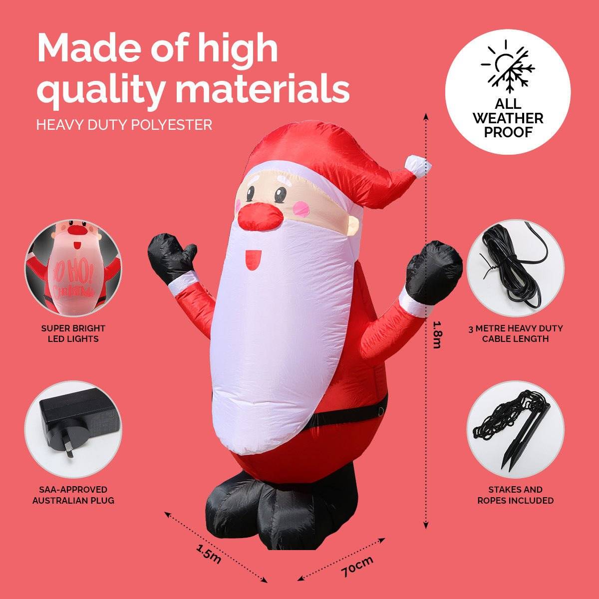 Christmas By Sas 1.8m Self Inflatable LED Jolly Santa Rotating Lights - Little Kids Business