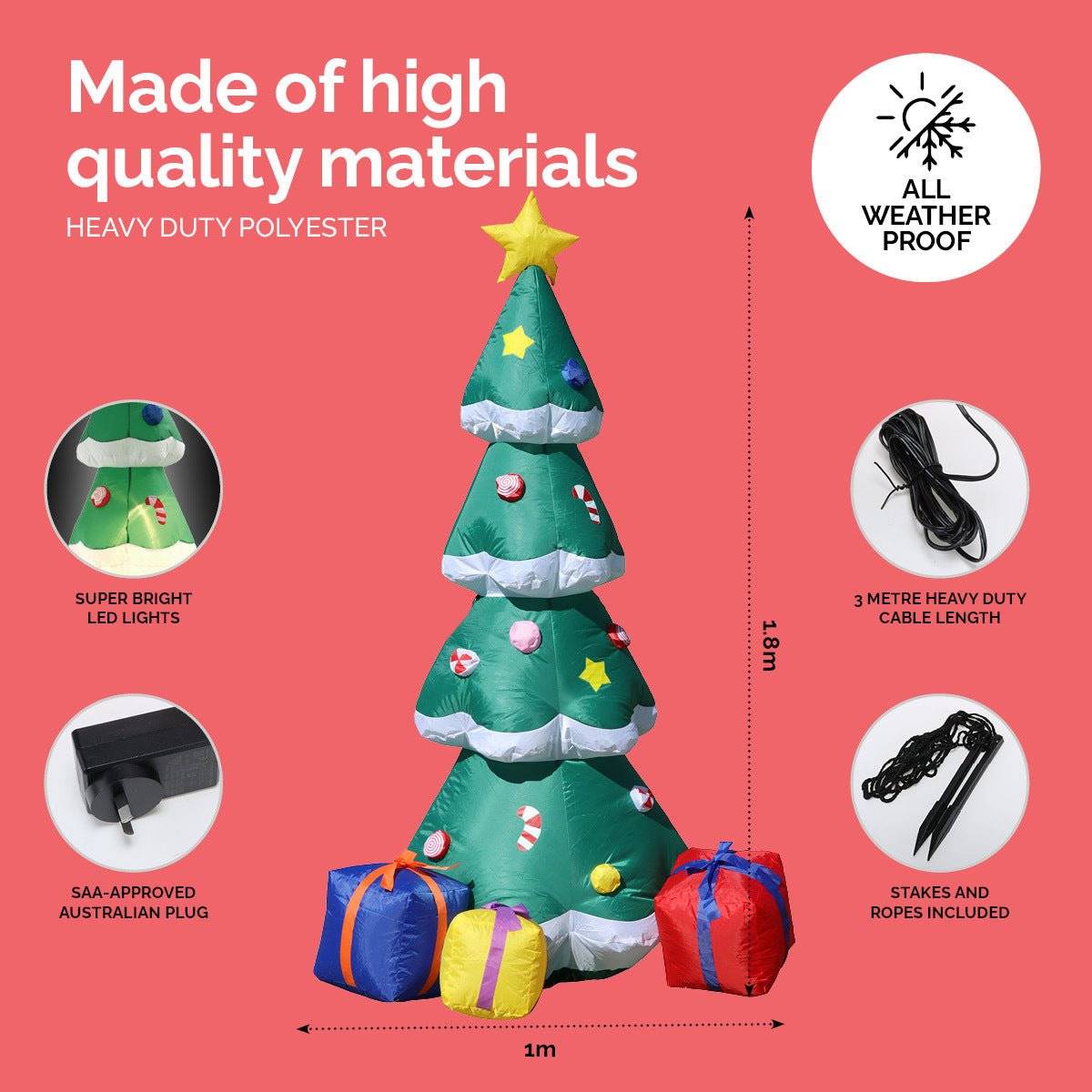 Christmas By Sas 1.8m Self Inflatable LED Tree With Presents - Little Kids Business