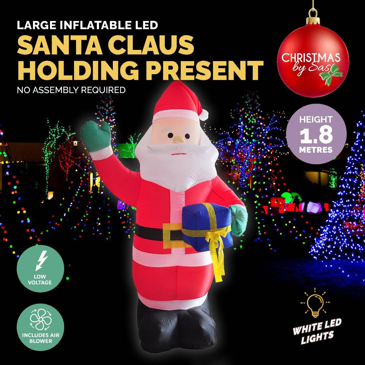 Christmas By Sas 1.8m Self Inflatable LED Waving Santa & Gift Box - Little Kids Business