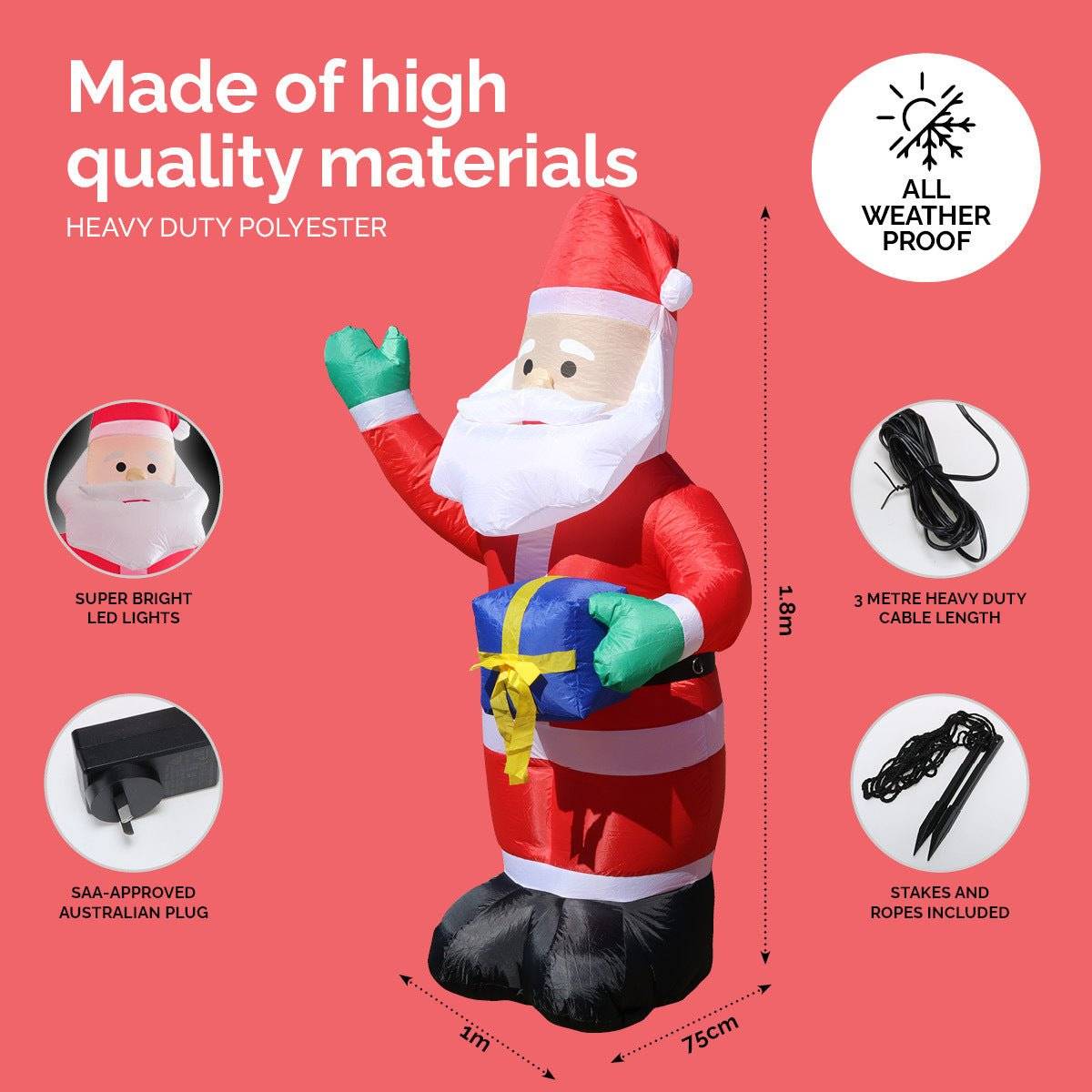 Christmas By Sas 1.8m Self Inflatable LED Waving Santa & Gift Box - Little Kids Business
