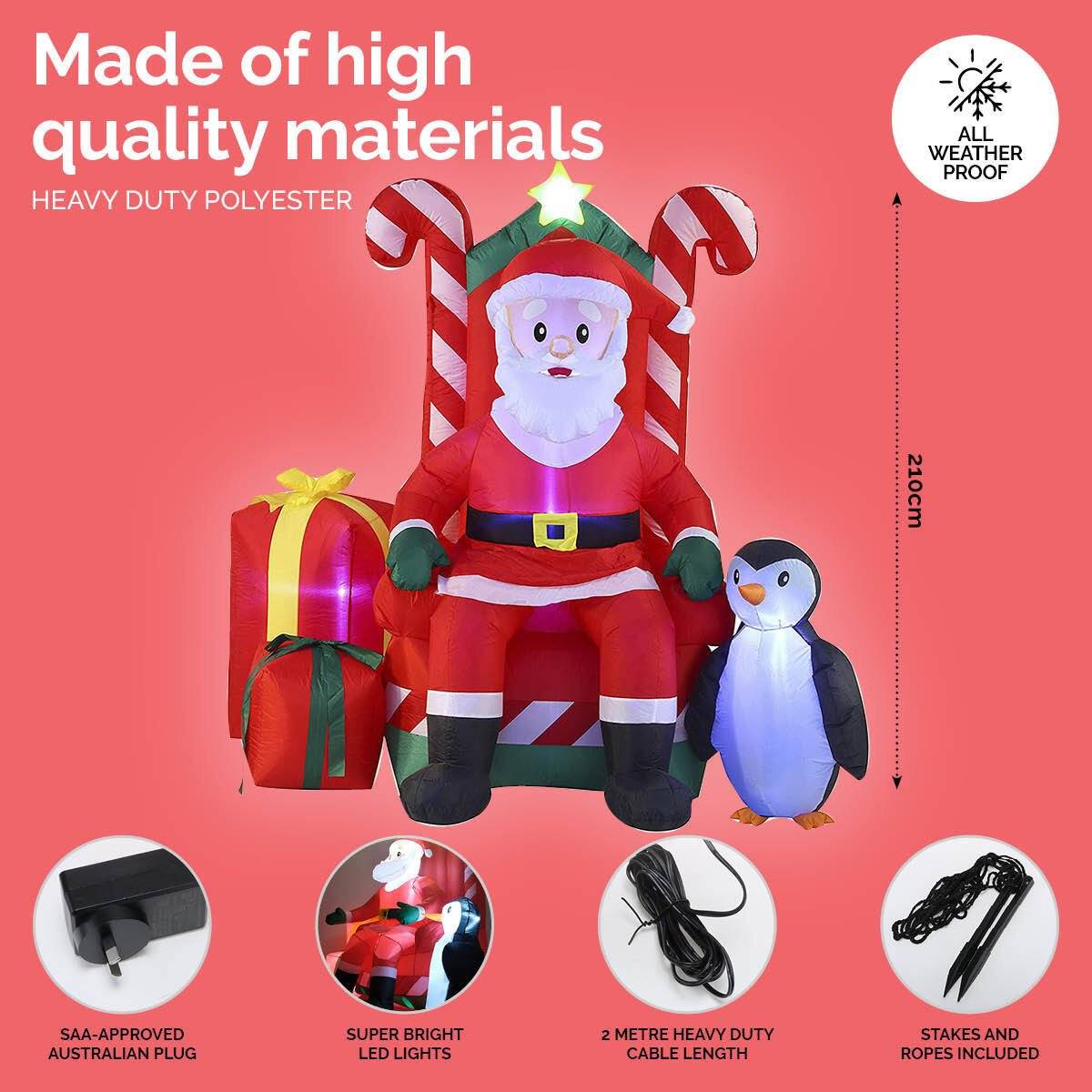 Christmas By Sas 2.1m Santa In His Armchair Self Inflating LED Lighting - Little Kids Business