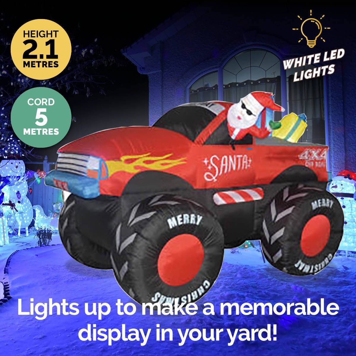 Christmas By Sas 2.1m Santa & Monster Truck Built-In Blower LED Lighting - Little Kids Business