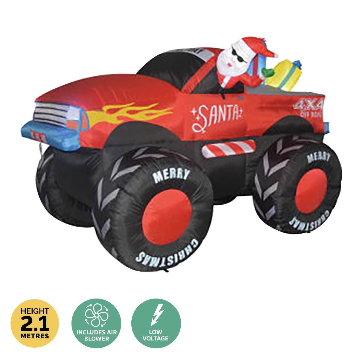 Christmas By Sas 2.1m Santa & Monster Truck Built-In Blower LED Lighting - Little Kids Business