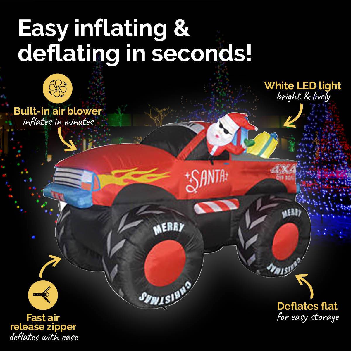 Christmas By Sas 2.1m Santa & Monster Truck Built-In Blower LED Lighting - Little Kids Business
