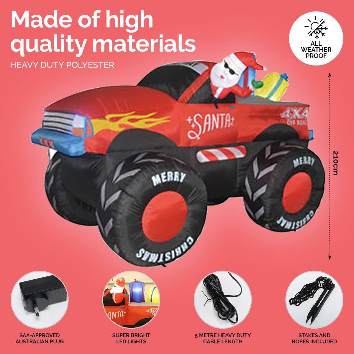 Christmas By Sas 2.1m Santa & Monster Truck Built-In Blower LED Lighting - Little Kids Business
