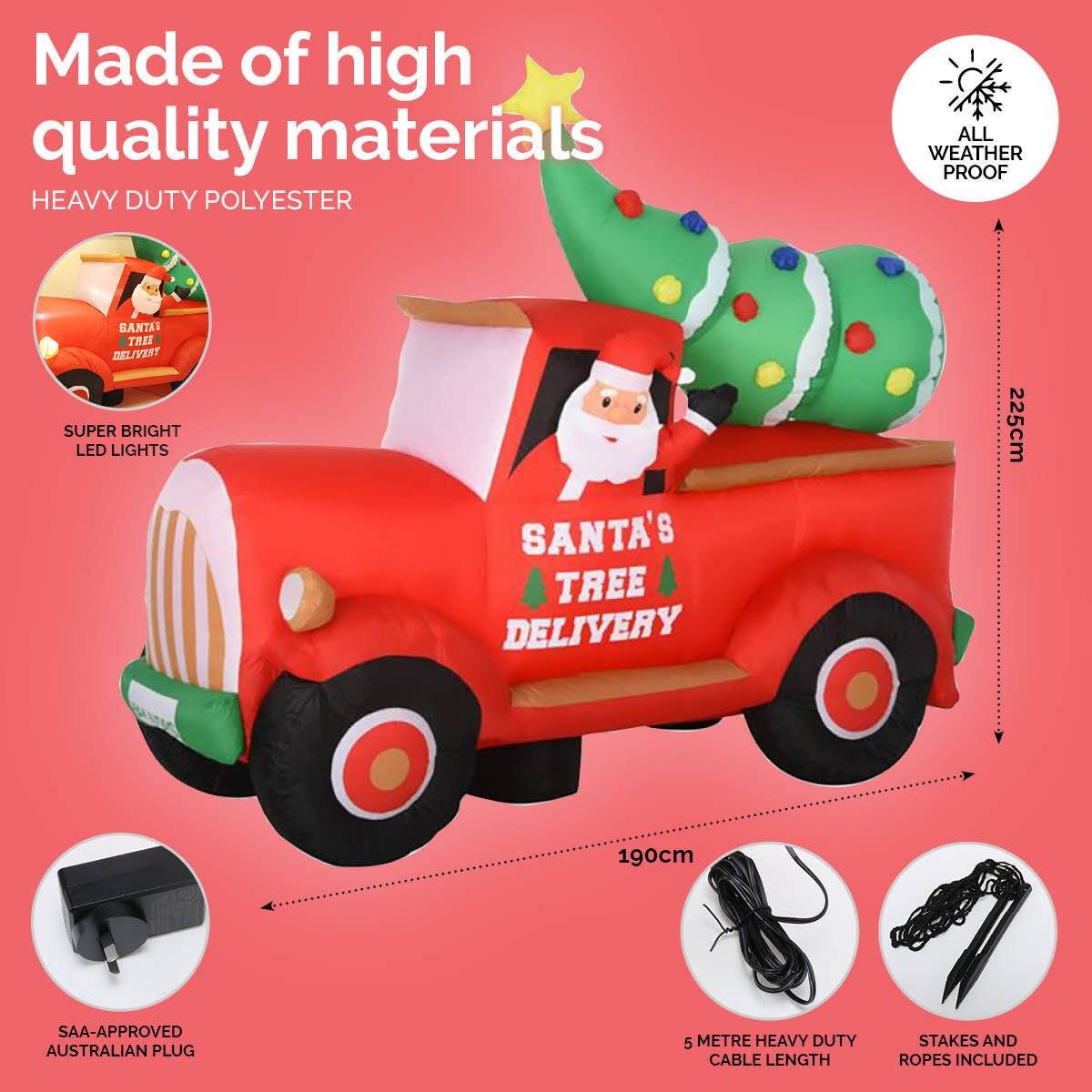 Christmas By Sas 2.25m Santa Ute & Tree Built-In Blower Bright LED Lighting - Little Kids Business