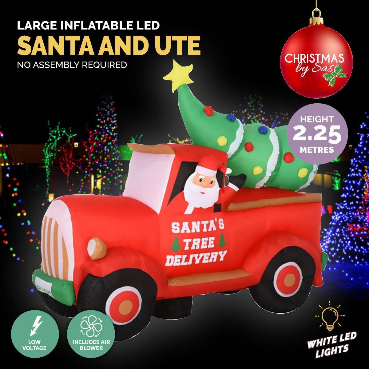 Christmas By Sas 2.25m Santa Ute & Tree Built-In Blower Bright LED Lighting - Little Kids Business
