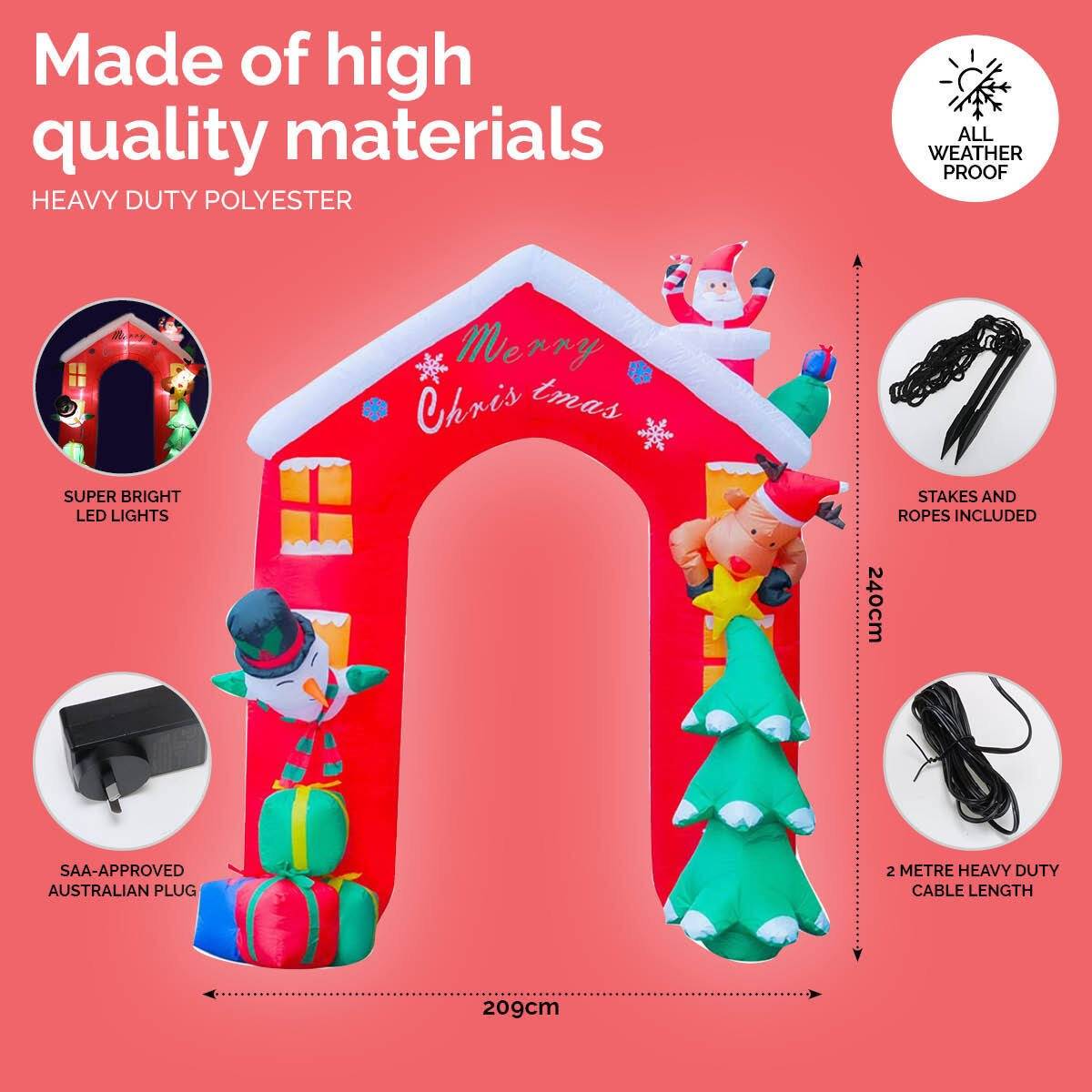 Christmas By Sas 2.4 x 2.09m Christmas Arch Self Inflating Bright LED Lights - Little Kids Business