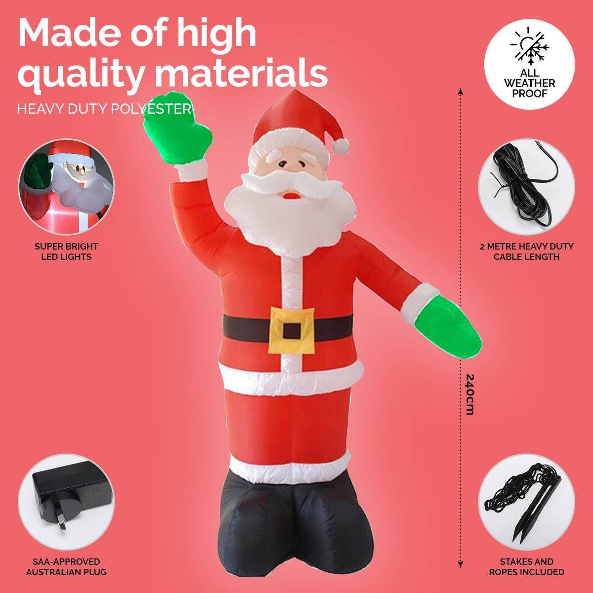 Christmas By Sas 2.4m Waving Santa Self Inflating Bright LED Lighting - Little Kids Business