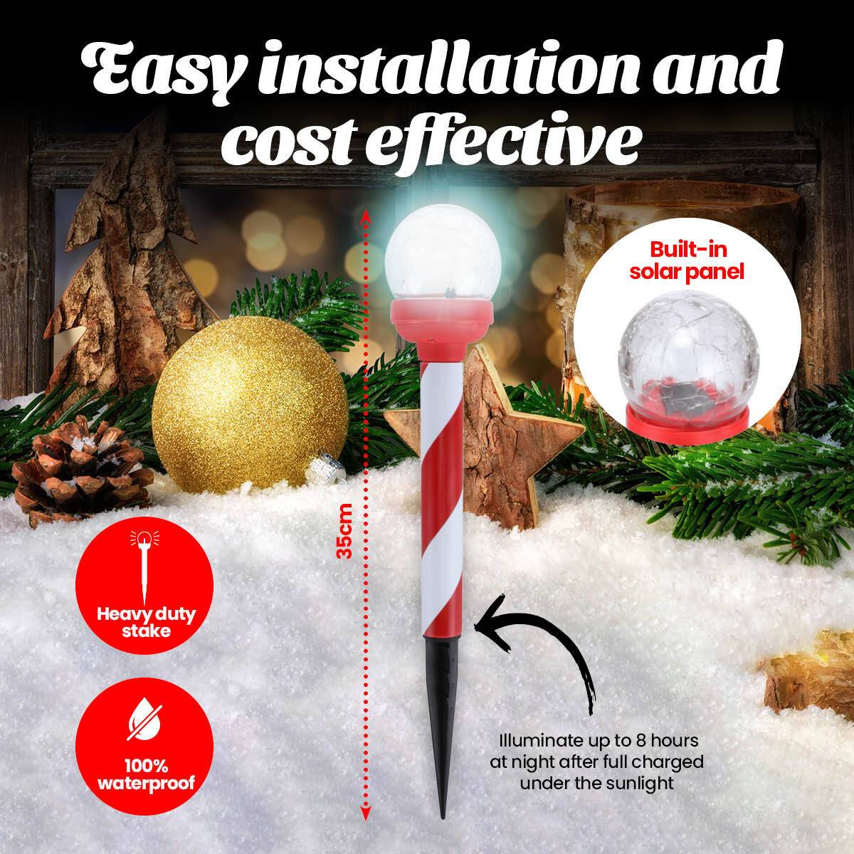 Christmas By Sas 24PCE Solar Candy Cane Stakes With Crackle Balls LED 35cm - Little Kids Business