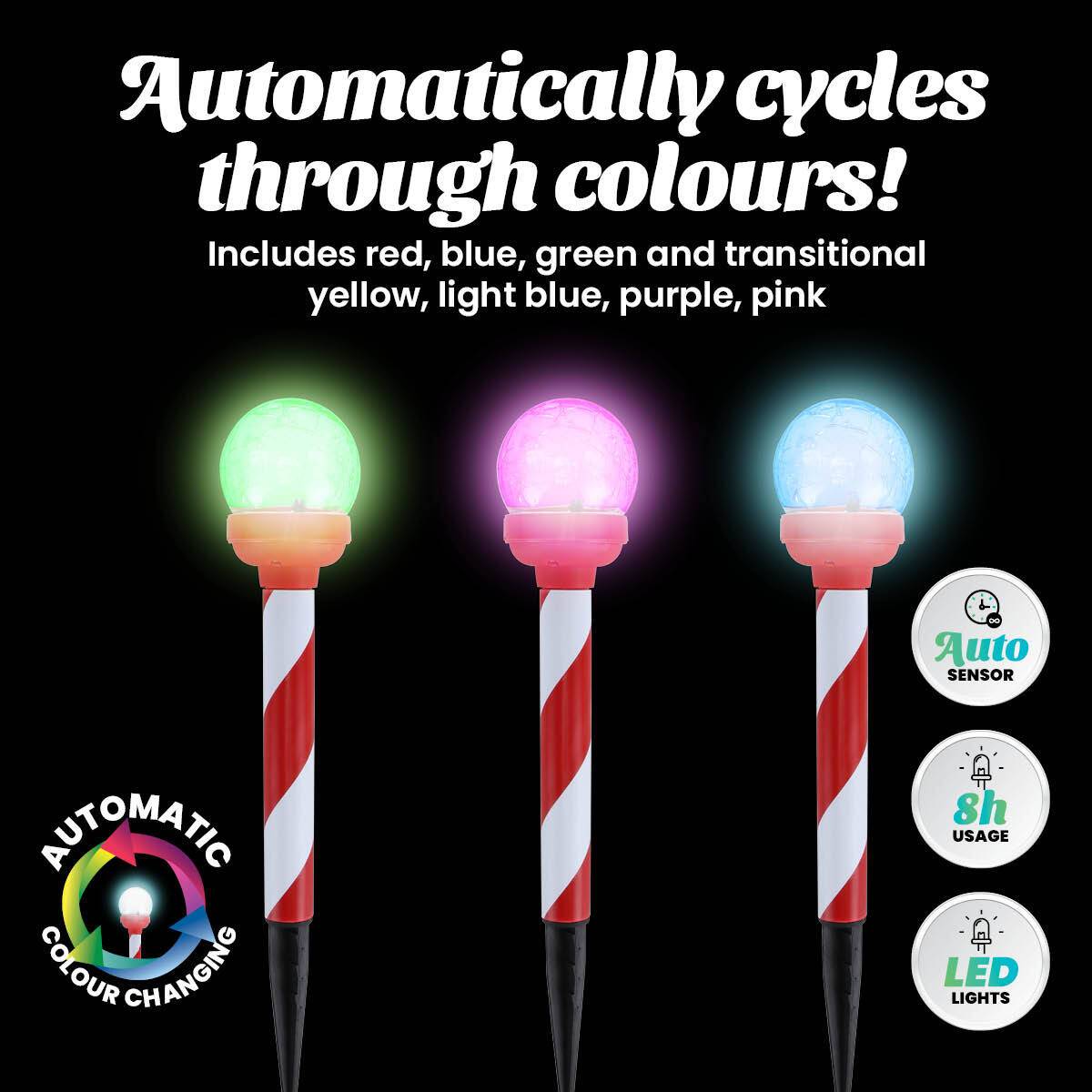 Christmas By Sas 24PCE Solar Candy Cane Stakes With Crackle Balls LED 35cm - Little Kids Business