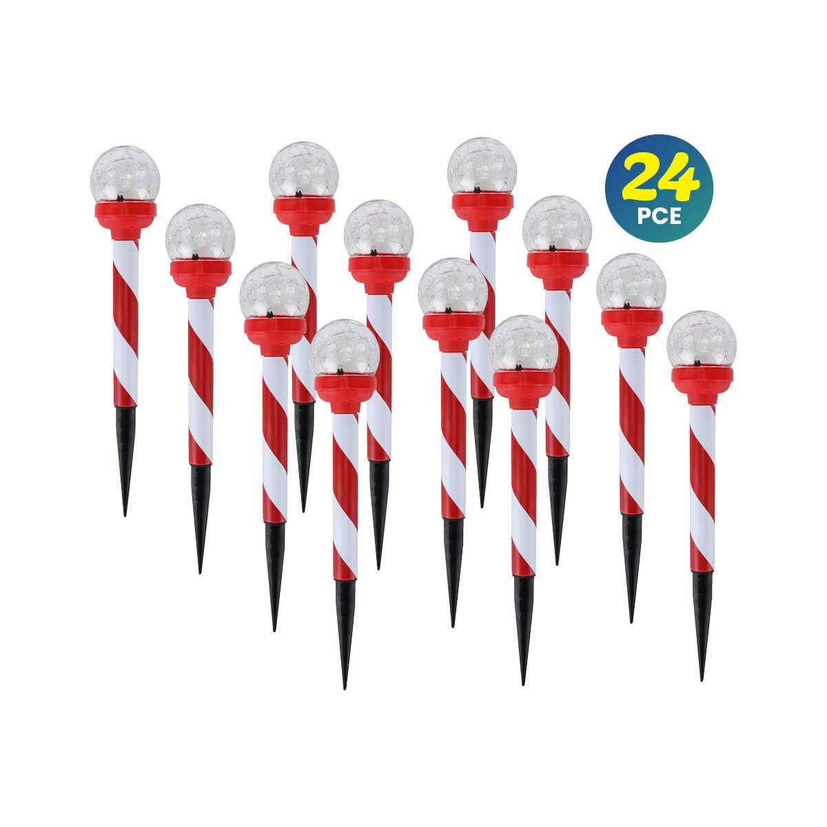 Christmas By Sas 24PCE Solar Candy Cane Stakes With Crackle Balls LED 35cm - Little Kids Business