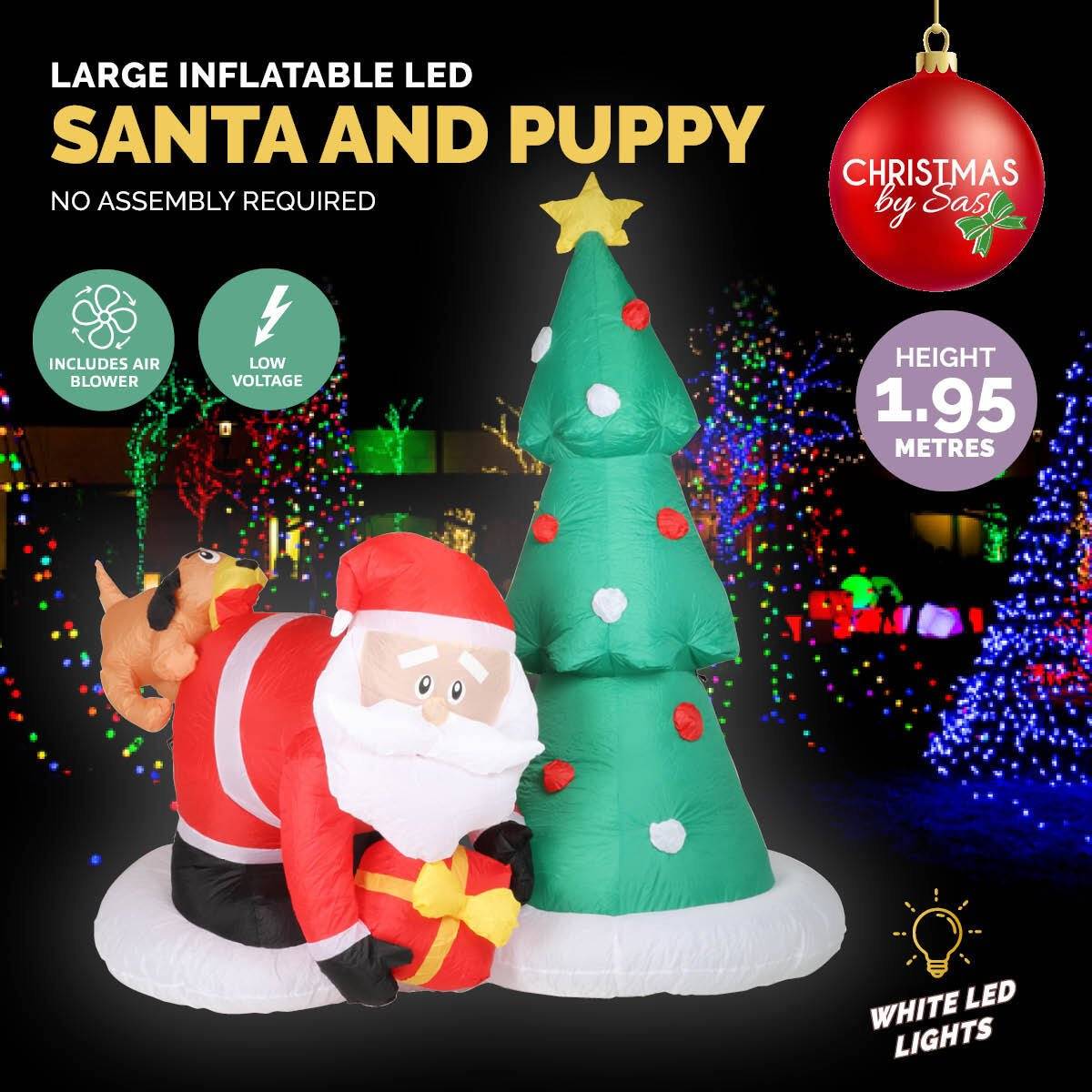 Christmas By Sas 2m Santa Puppy & Tree Built-In Blower Bright LED Lighting - Little Kids Business