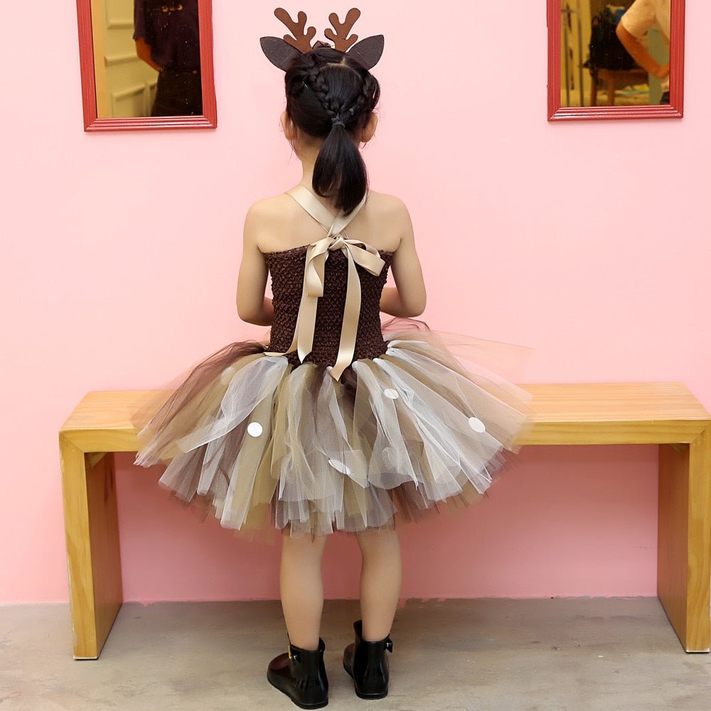Girl Christmas Deer Tutu Dress With Headband - Little Kids Business