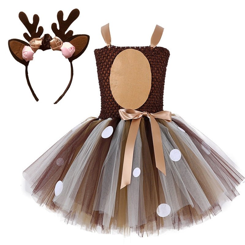 Girl Christmas Deer Tutu Dress With Headband - Little Kids Business