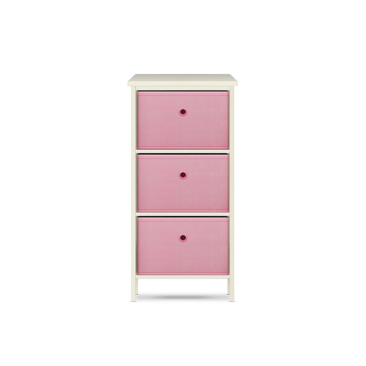 Home Master 3 Drawer Pine Wood Storage Chest Pink Fabric Baskets 70 x 80cm - Little Kids Business