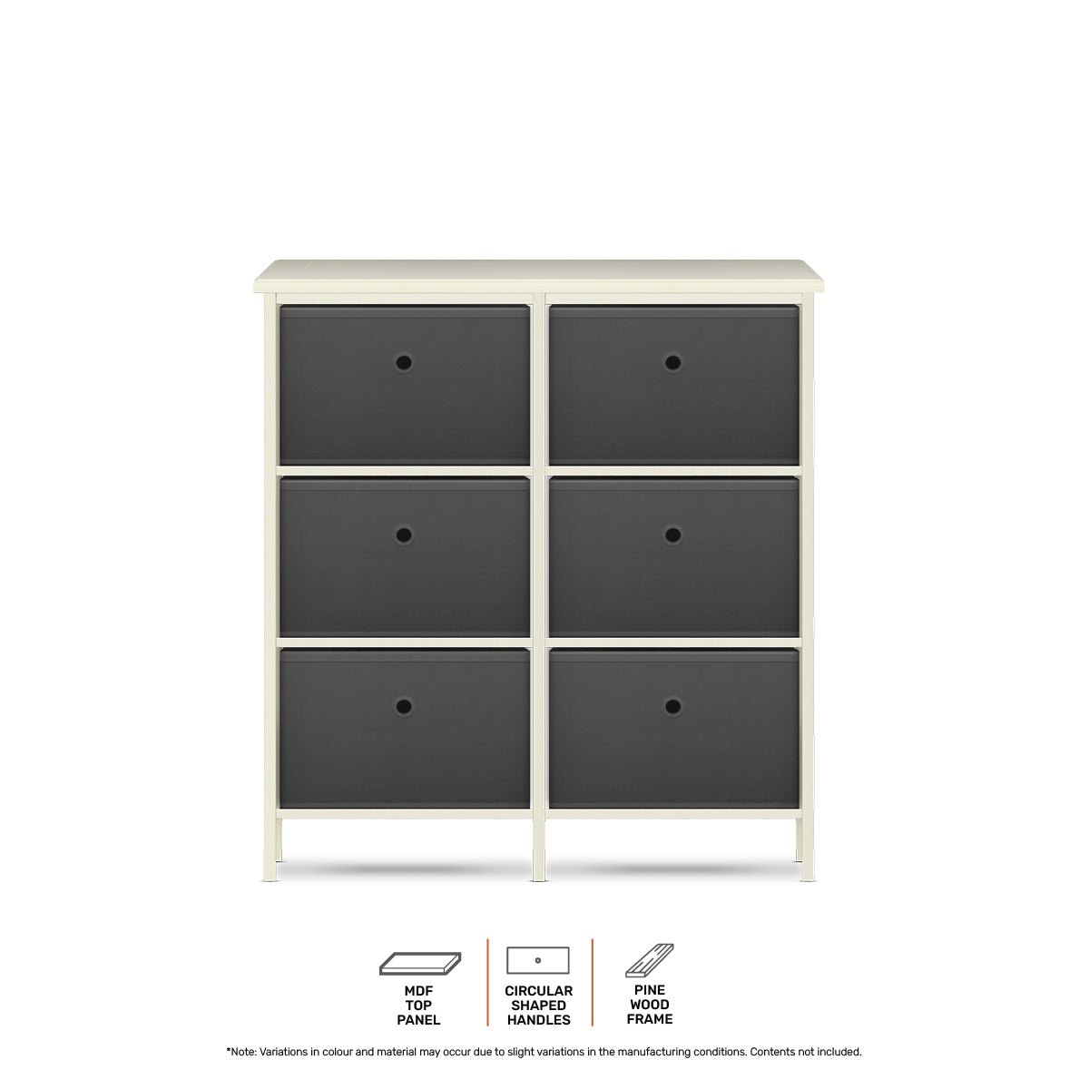 Home Master 6 Drawer Pine Wood Storage Chest Grey Fabric Baskets 70 x 80cm - Little Kids Business