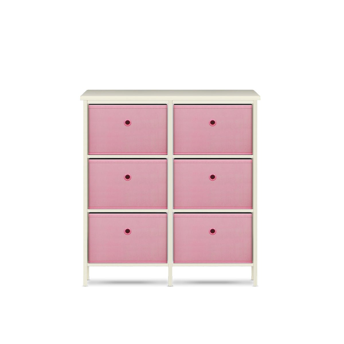 Home Master 6 Drawer Pine Wood Storage Chest Pink Fabric Baskets 70 x 80cm - Little Kids Business