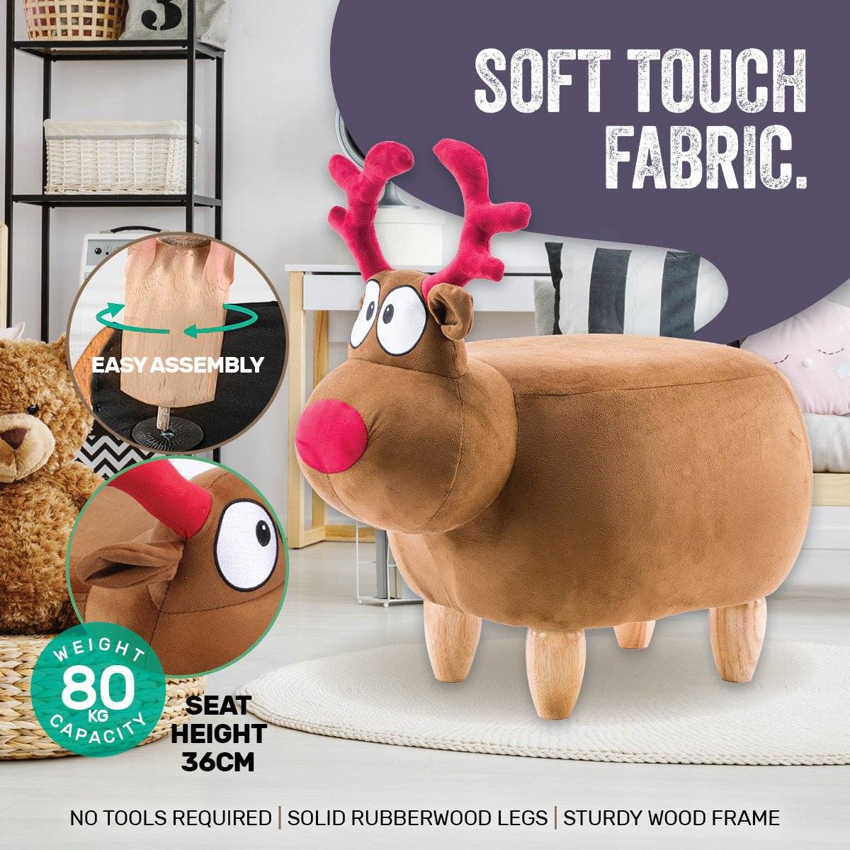 Home Master Kids Animal Stool Reindeer Character Premium Quality & Style - Little Kids Business
