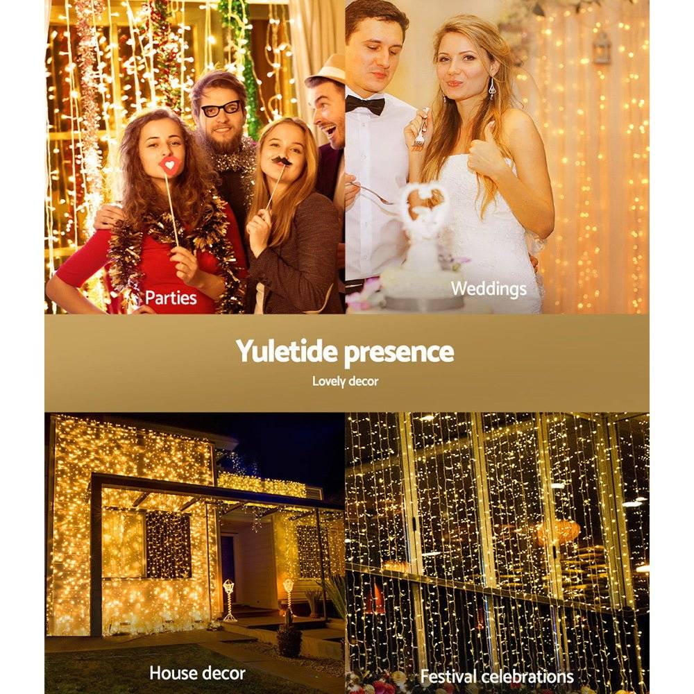 Jingle Jollys 6X3M Christmas Curtain Lights 600LED Warm White - Little Kids Business