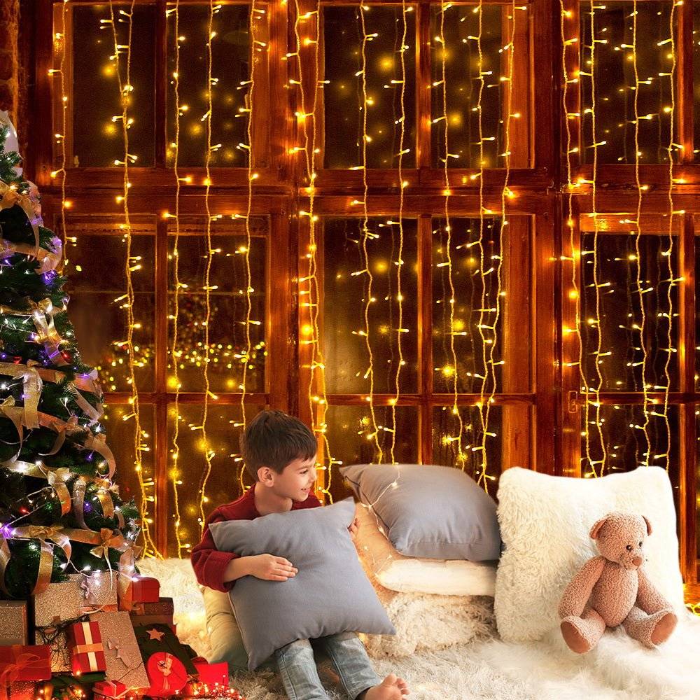 Jingle Jollys 6X3M Christmas Curtain Lights 600LED Warm White - Little Kids Business