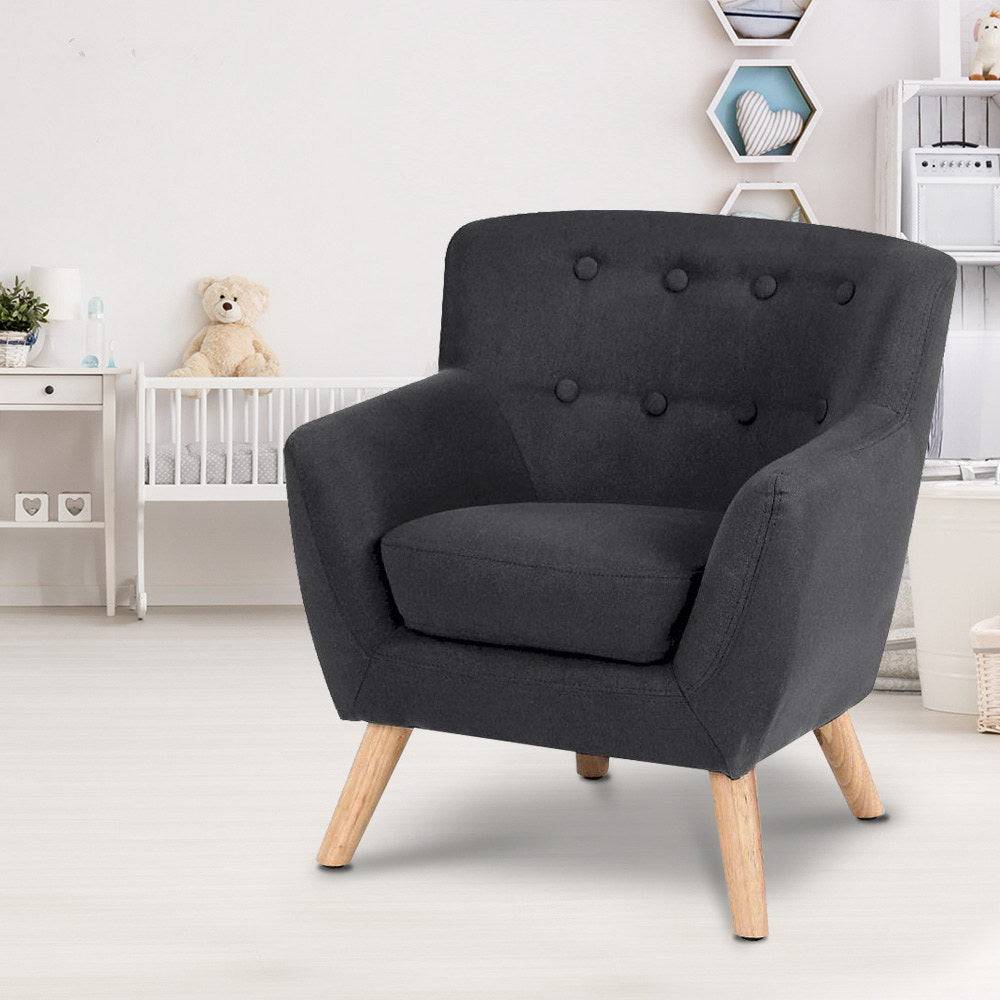 Keezi Kids Sofa Armchair Black Linen Lounge Nordic French Couch Children Room - Little Kids Business