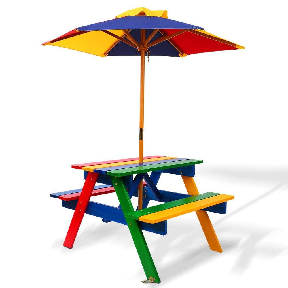 Keezi Kids Wooden Picnic Table Set with Umbrella - Little Kids Business