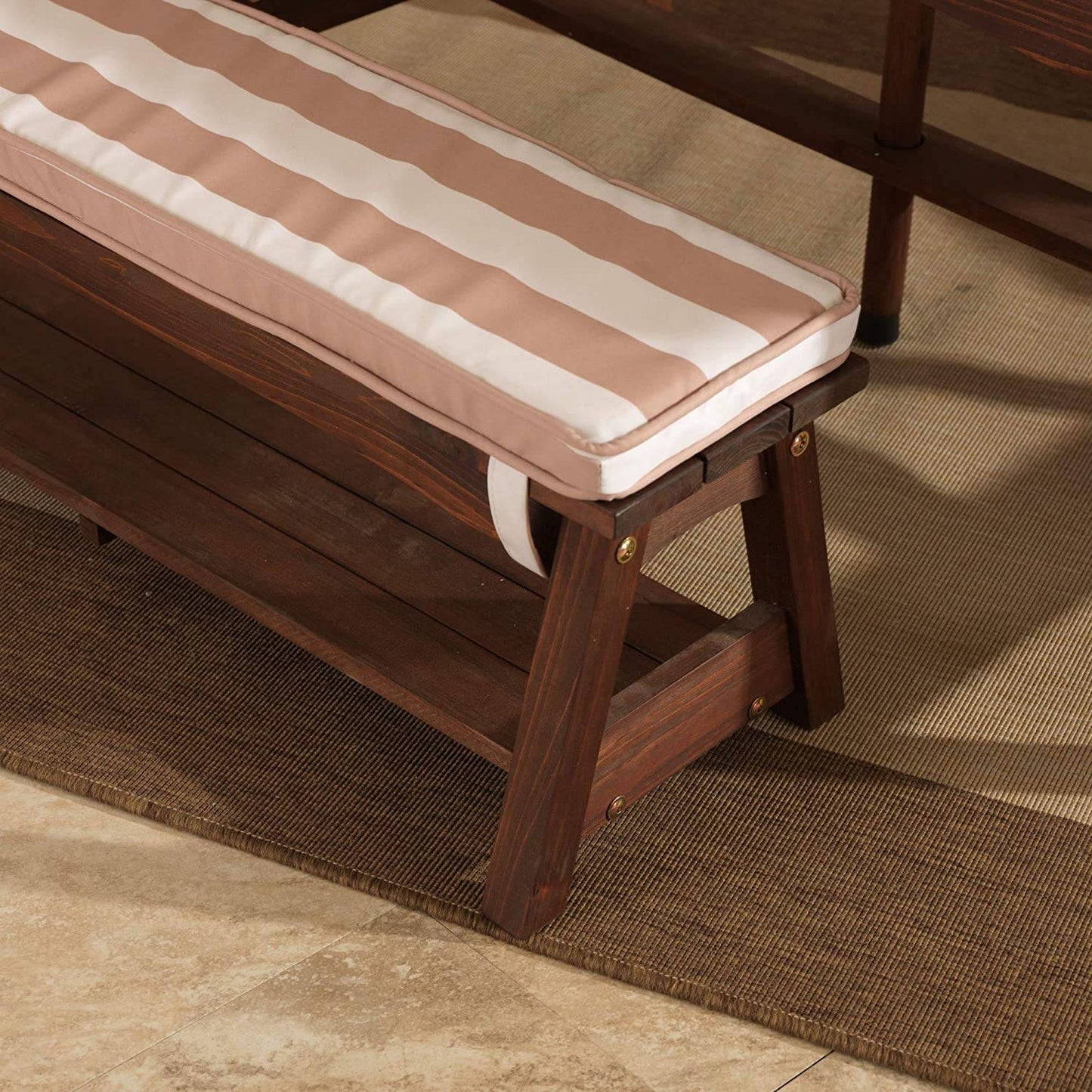 Outdoor Table & Bench Set with Cushions & Umbrella (Brown) - Little Kids Business