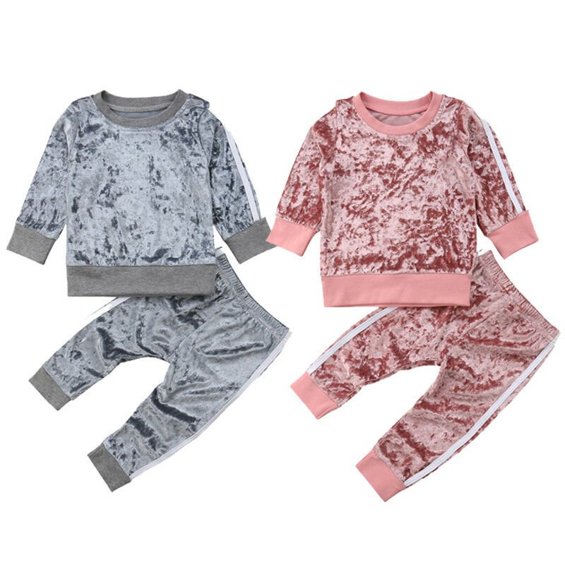 Velvet Kids Toddler and Kids 2PCS Clothing Outfit Set - Pink or Gray - Little Kids Business