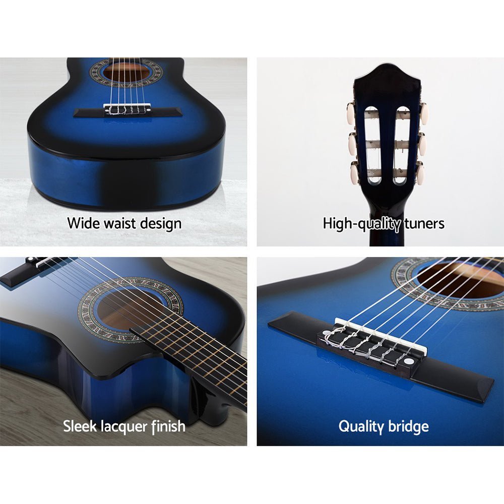 Alpha 34" Inch Guitar Classical Acoustic Cutaway Wooden Ideal Kids Gift Children 1/2 Size Blue with Capo Tuner - Little Kids Business