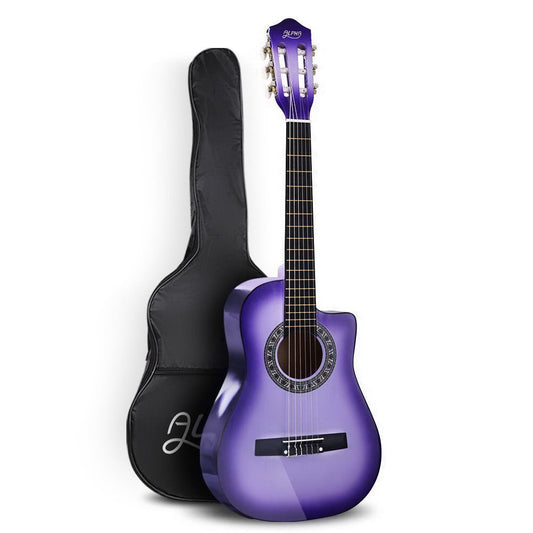 Alpha 34" Inch Guitar Classical Acoustic Cutaway Wooden Ideal Kids Gift Children 1/2 Size Purple - Little Kids Business