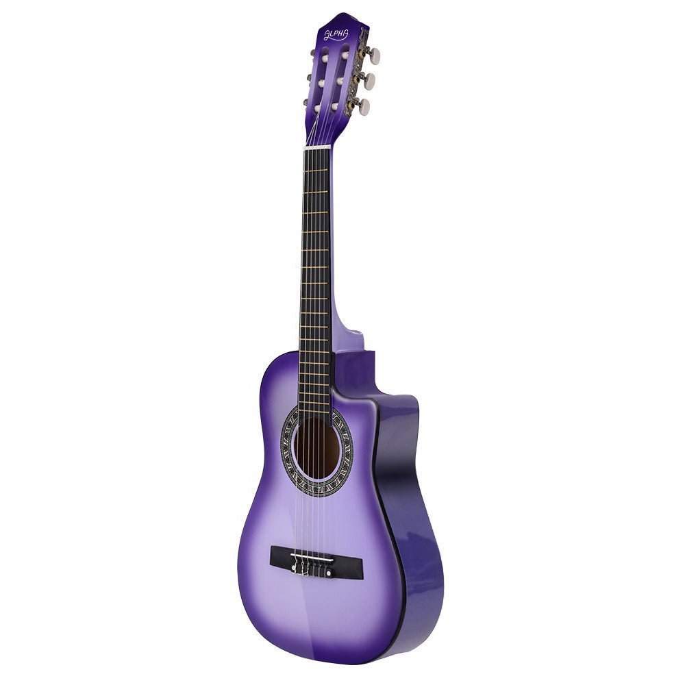 Alpha 34" Inch Guitar Classical Acoustic Cutaway Wooden Ideal Kids Gift Children 1/2 Size Purple with Capo Tuner - Little Kids Business