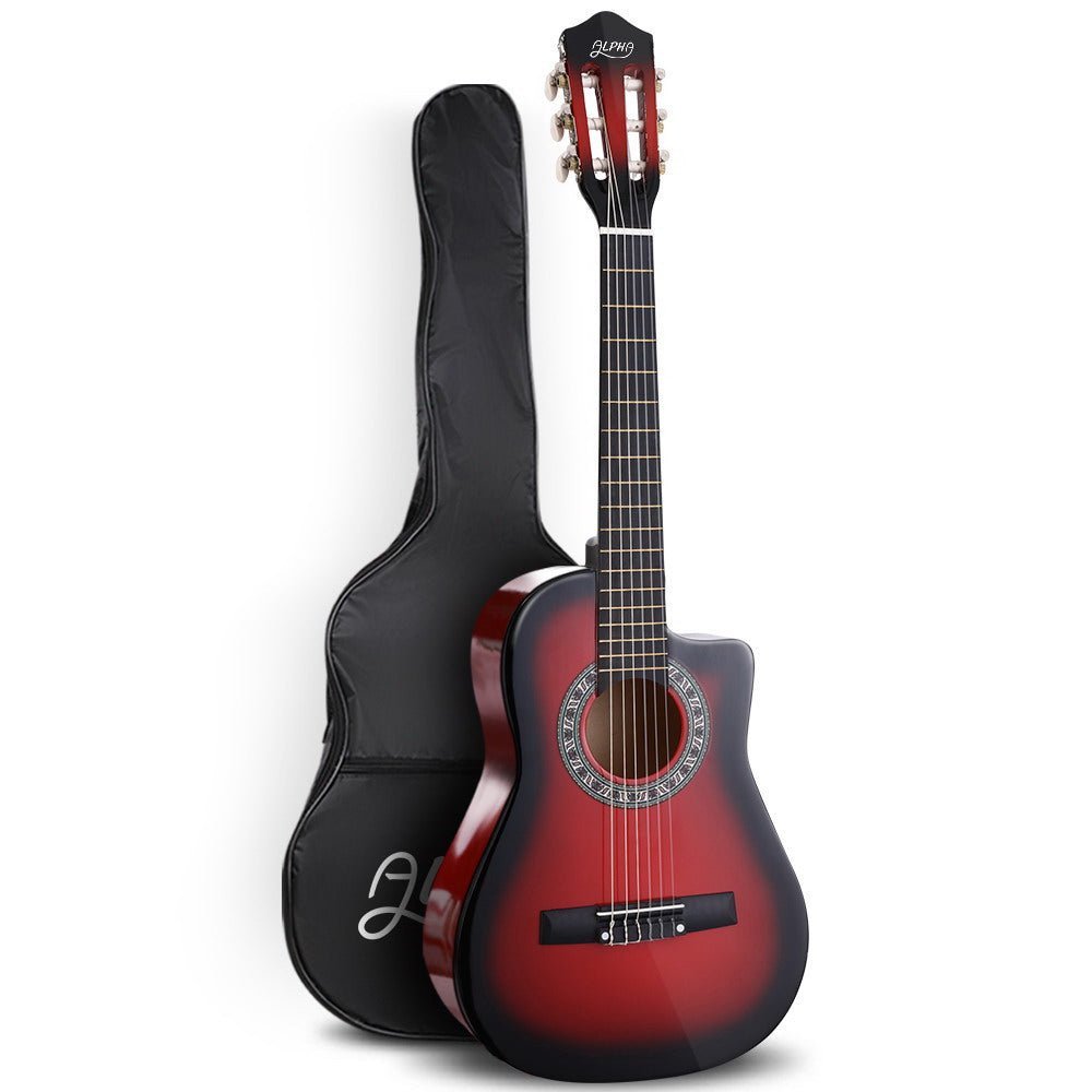 Alpha 34" Inch Guitar Classical Acoustic Cutaway Wooden Ideal Kids Gift Children 1/2 Size Red - Little Kids Business