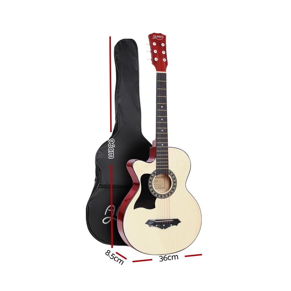 ALPHA 38 Inch Wooden Acoustic Guitar Left handed with Accessories set Natural Wood - Little Kids Business