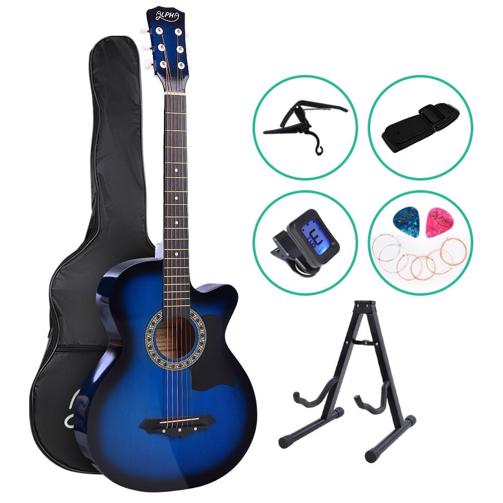 ALPHA 38 Inch Wooden Acoustic Guitar with Accessories set Blue - Little Kids Business