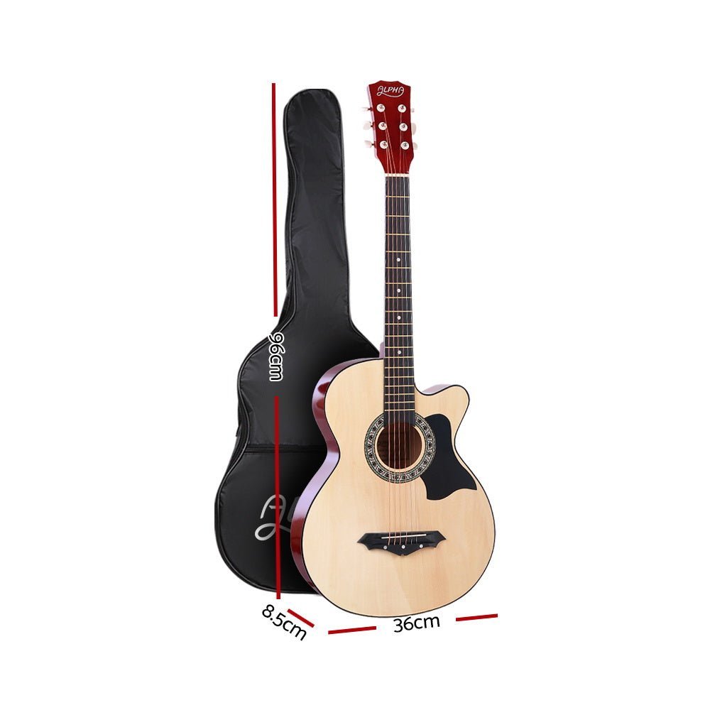 ALPHA 38 Inch Wooden Acoustic Guitar with Accessories set Natural Wood - Little Kids Business