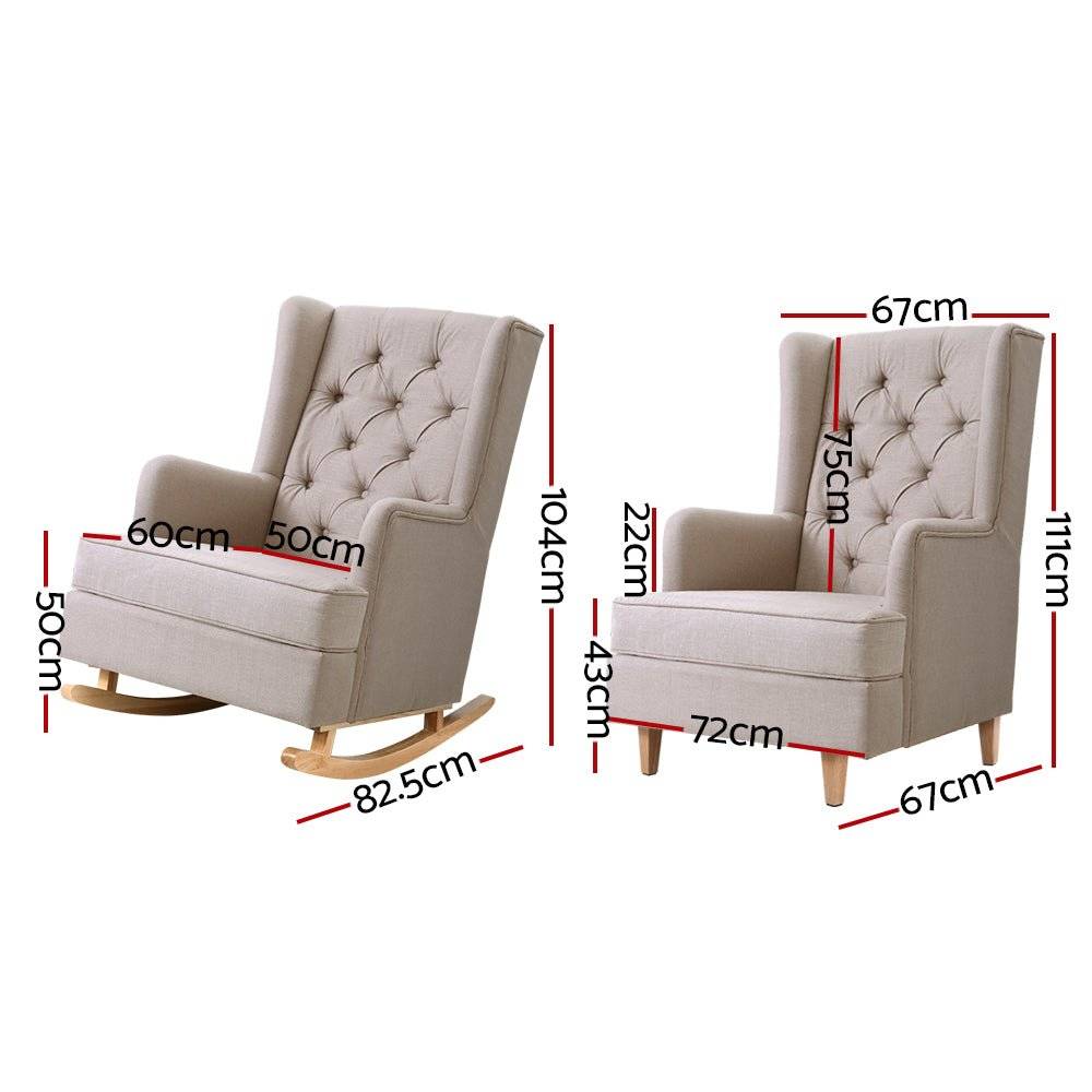 Artiss Rocking Armchair Feedining Chair Fabric Armchairs Lounge Recliner Beige - Little Kids Business