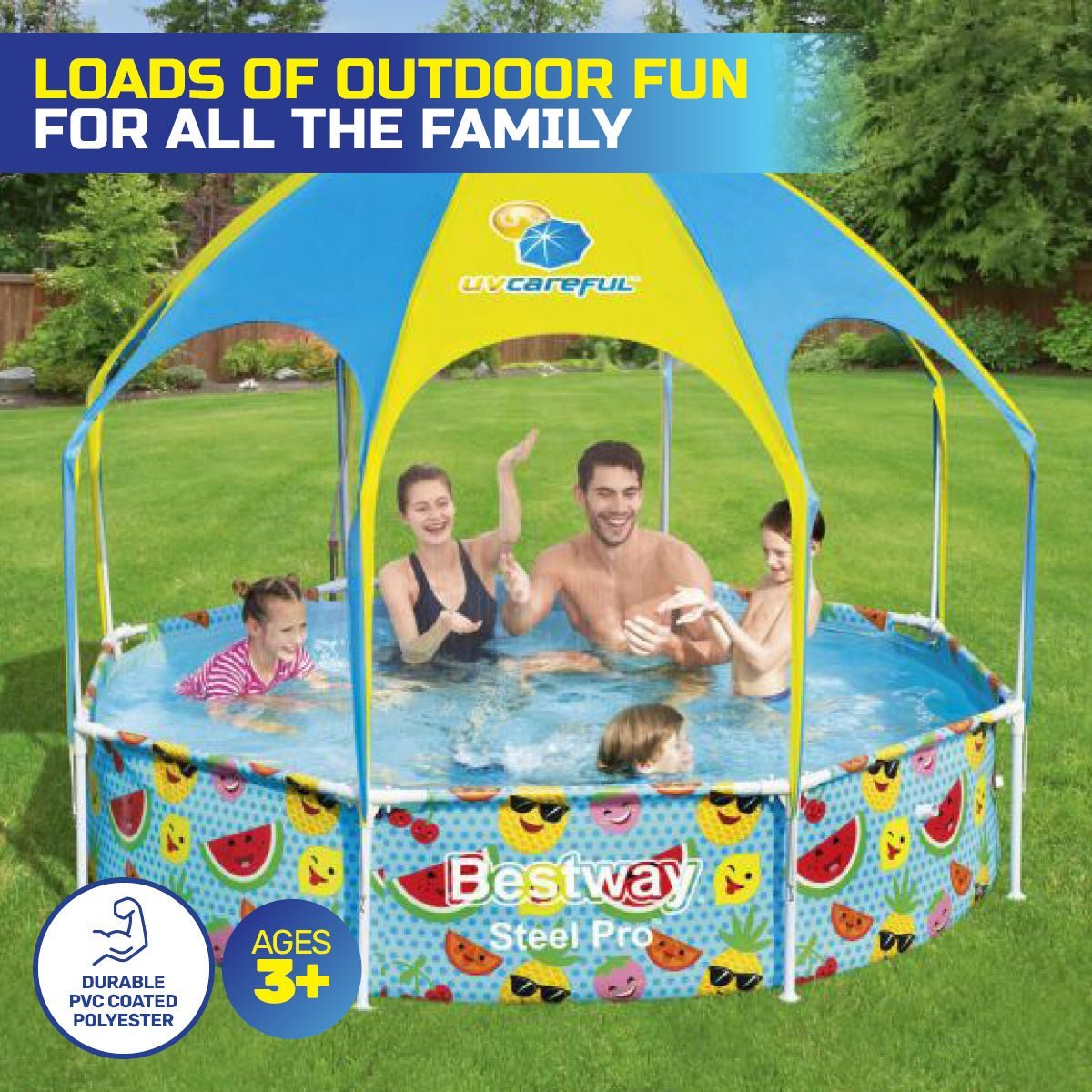 Bestway 2.38 x 1.5m Kids Above Ground Pool & UV Protected Canopy 1688 Litre - Little Kids Business