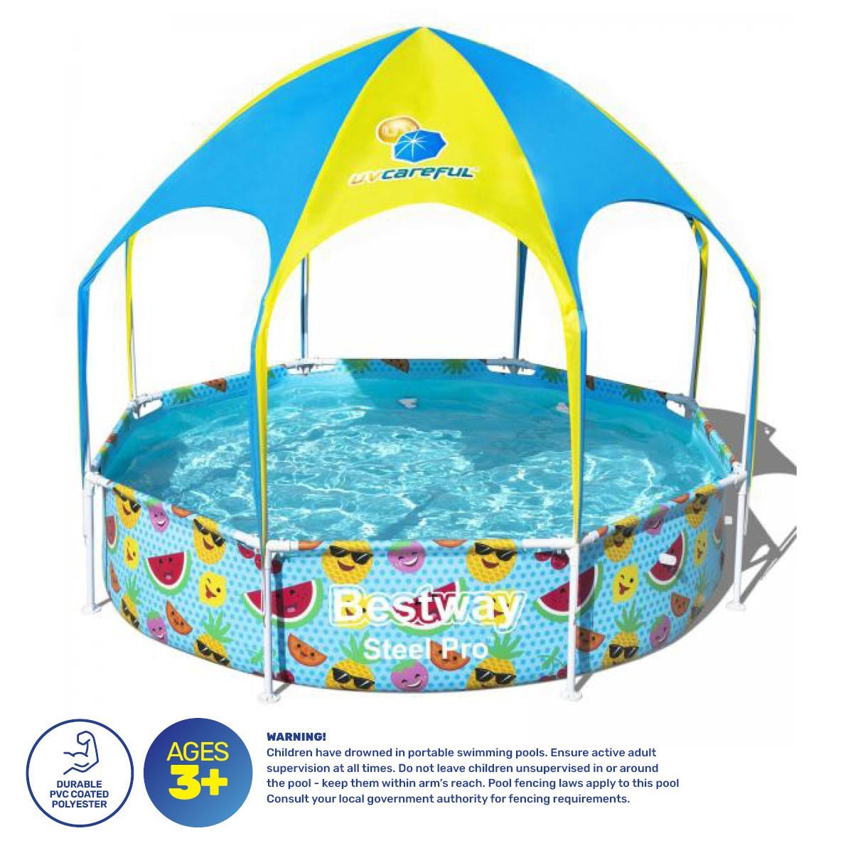 Bestway 2.38 x 1.5m Kids Above Ground Pool & UV Protected Canopy 1688 Litre - Little Kids Business