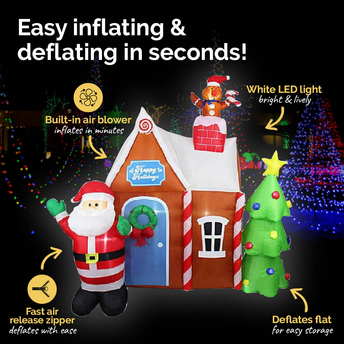 Christmas By Sas 1.8m Santa & Hot Air Balloon Self Inflating LED Lighting - Little Kids Business