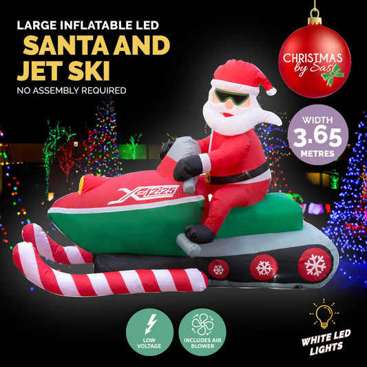 Christmas By Sas 3.65m Santa & Jet Ski Built-In Blower Bright LED Lighting - Little Kids Business