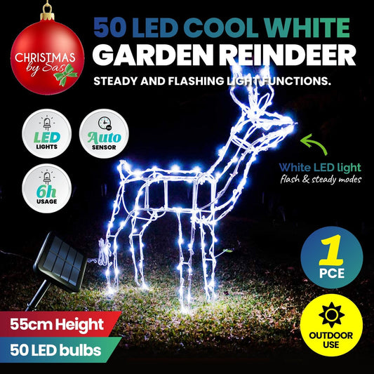 Christmas By Sas 55cm Reindeer Rope Light Solar LED Cool White Auto Sensor - Little Kids Business