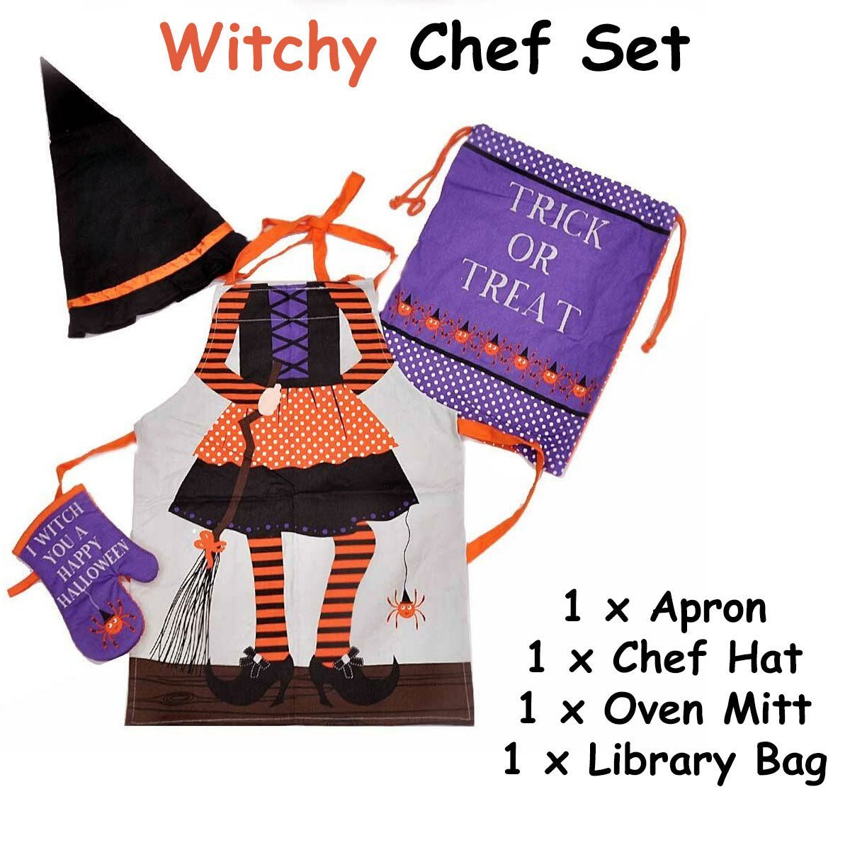 Cubby House Kids Set of 4 Witchy Children Kids Halloween Kitchen Chef Set - Little Kids Business
