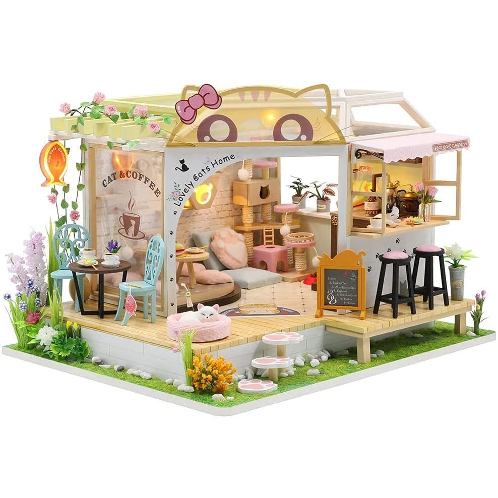 Dollhouse Miniature Cat Cottage with Furniture kit - Little Kids Business